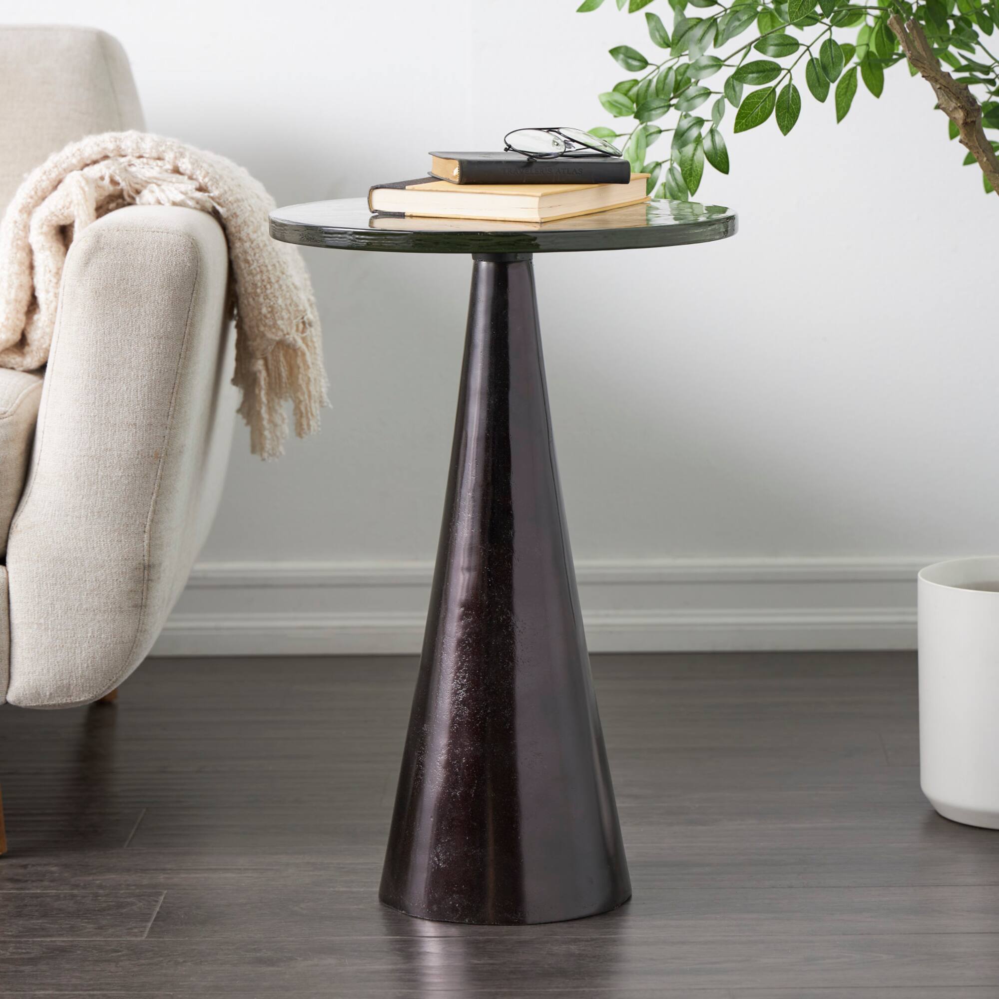24" Black Aluminum Geometric Cone Accent Table
